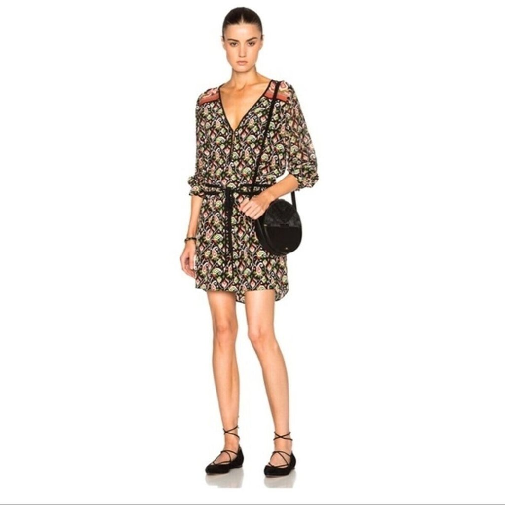 Veronica Beard Black Orange Green Paisley Venice Tie Waist Dress Size 4